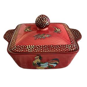 BLUE JEAN CHEF Ceramic Casserole Dish W/ Lid Rooster 1.5QT